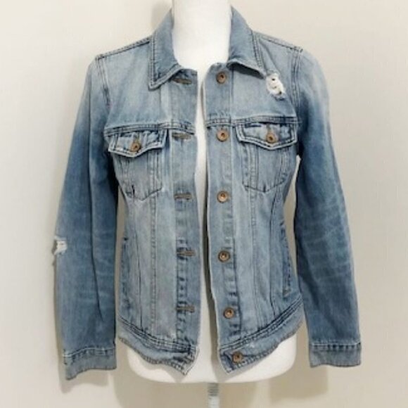 𝅺Old Navy Women's Distressed 100% Cotton Denim Jean Jacket - Picture 1 of 5